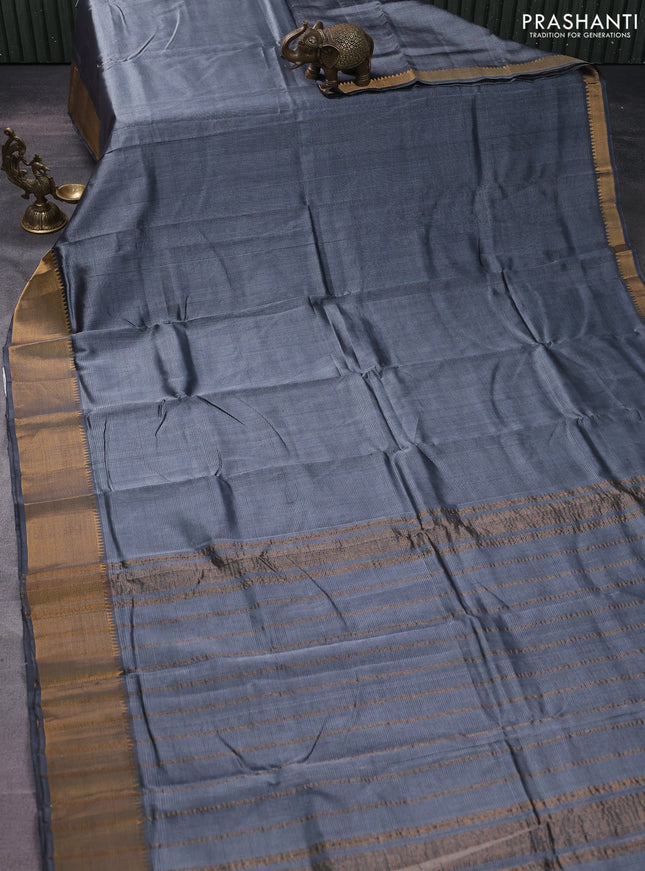 Mangalgiri silk cotton saree grey and maroon with palin body and zari woven border