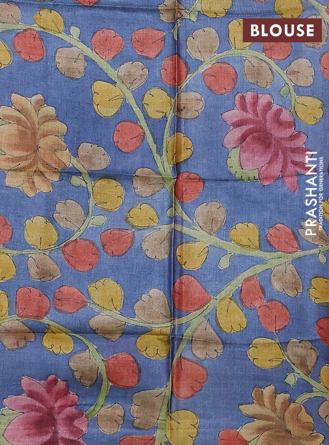 Mangalgiri silk cotton saree orange and blue with allover thread weaves and silver zari woven border