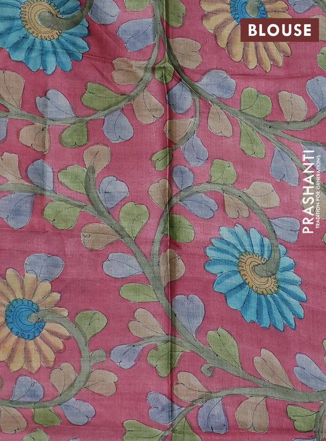 Mangalgiri silk cotton saree green and dark peach with palin body and silver zari woven border