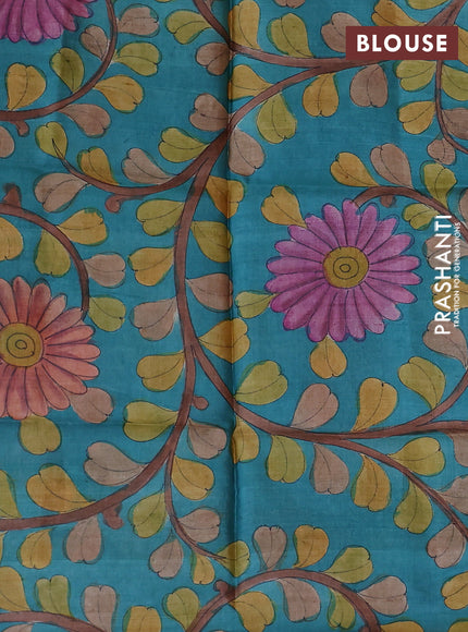 Mangalgiri silk cotton saree dual shade of yellowish oarnge and teal blue with palin body and silver zari woven border