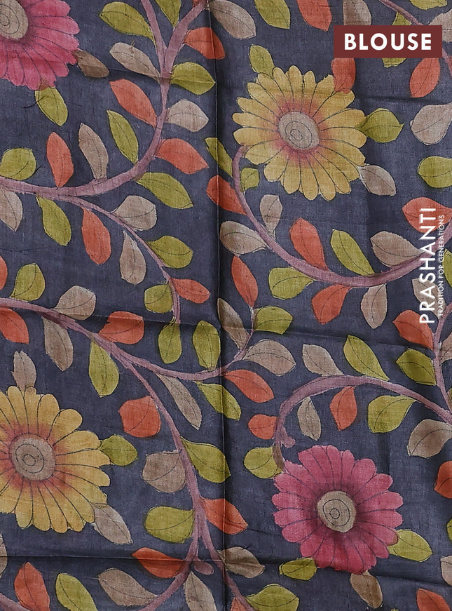 Mangalgiri silk cotton saree light green and dark grey with palin body and long silver zari woven border