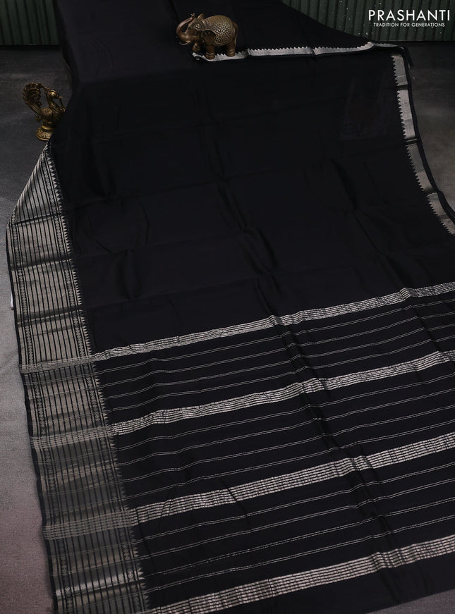 Mangalgiri silk cotton saree black and rust shade with palin body and silver zari woven border
