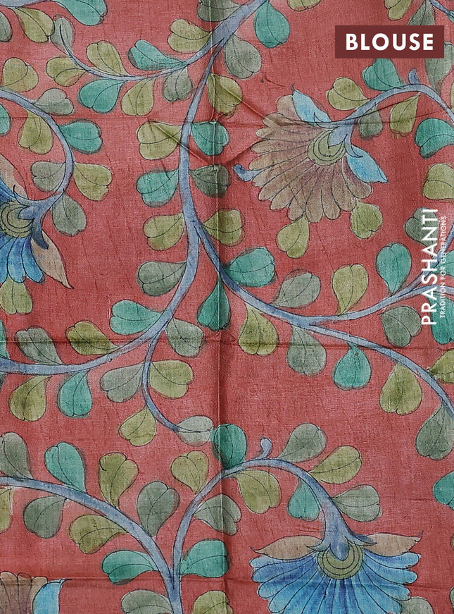 Mangalgiri silk cotton saree black and rust shade with palin body and silver zari woven border