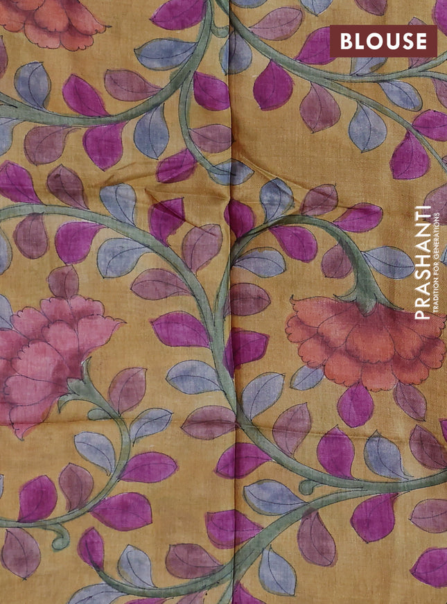 Mangalgiri silk cotton saree dark magenta pink and mustard yellow with palin body and long silver zari woven border