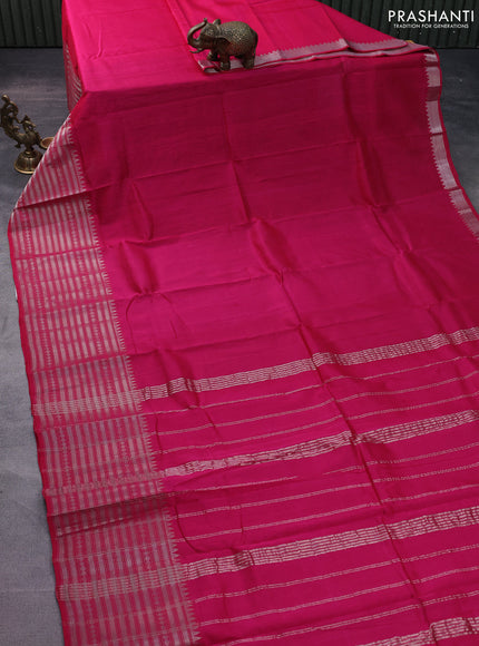 Mangalgiri silk cotton saree pink and pastel green with palin body and long silver zari woven border
