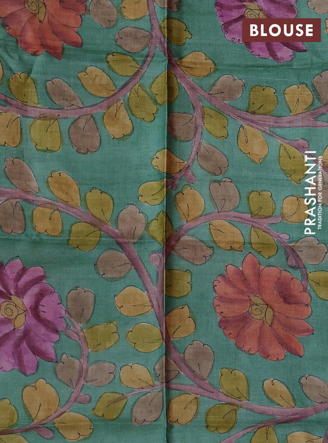 Mangalgiri silk cotton saree pink and pastel green with palin body and long silver zari woven border