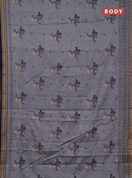 Narayanpet cotton saree grey and black with block prints and thread woven border