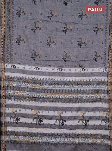 Narayanpet cotton saree grey and black with block prints and thread woven border
