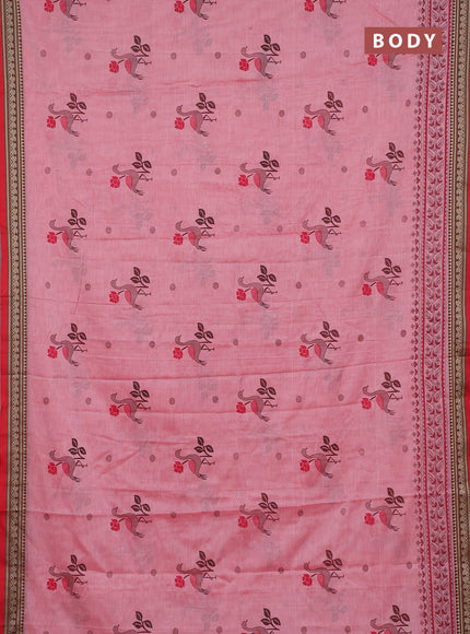 Narayanpet cotton saree peach red and red with block prints and thread woven border