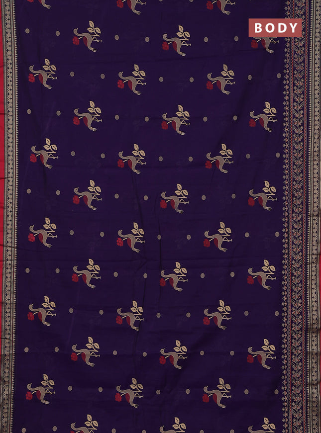 Narayanpet cotton saree violet and red with block prints and thread woven border