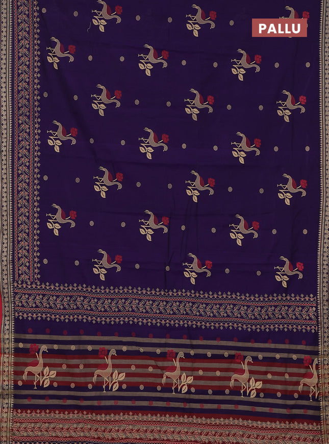 Narayanpet cotton saree violet and red with block prints and thread woven border