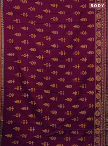 Narayanpet cotton saree purple and rust shade with block prints and thread woven border