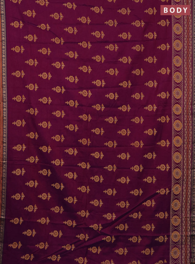 Narayanpet cotton saree purple and rust shade with block prints and thread woven border