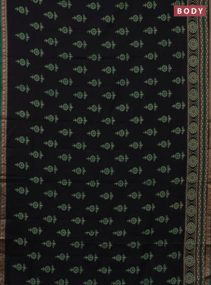 Narayanpet cotton saree black and green with block prints and thread woven border