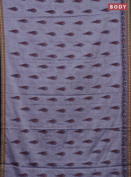 Narayanpet cotton saree greyish blue and black with block prints and thread woven border