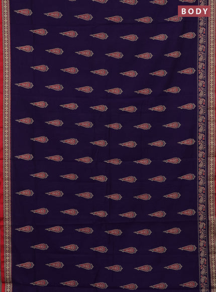 Narayanpet cotton saree violet and red with block prints and thread woven border
