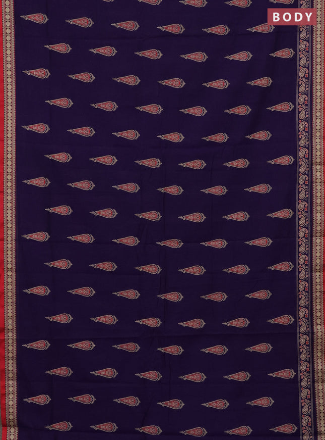 Narayanpet cotton saree violet and red with block prints and thread woven border