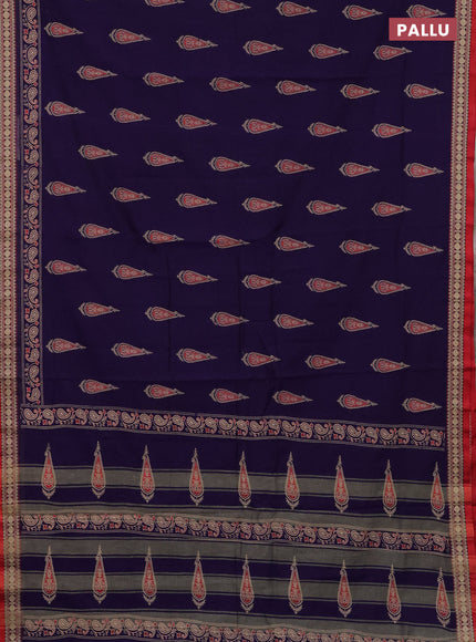 Narayanpet cotton saree violet and red with block prints and thread woven border