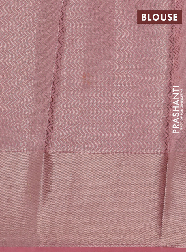 Cotton zari kota saree lavender and peach pink with thread woven buttas and muniya butta border