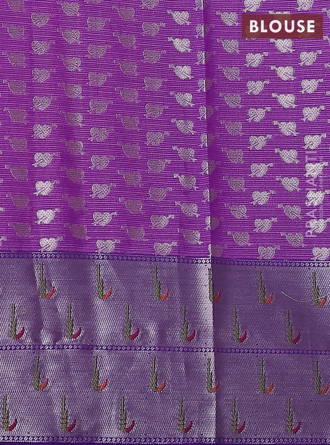 Cotton zari kota saree light pink and violet with allover silver & thread woven floral weaves and muniya butta border