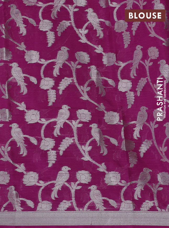 Cotton zari kota saree lavender and pink with silver zari woven buttas and zari woven bird border