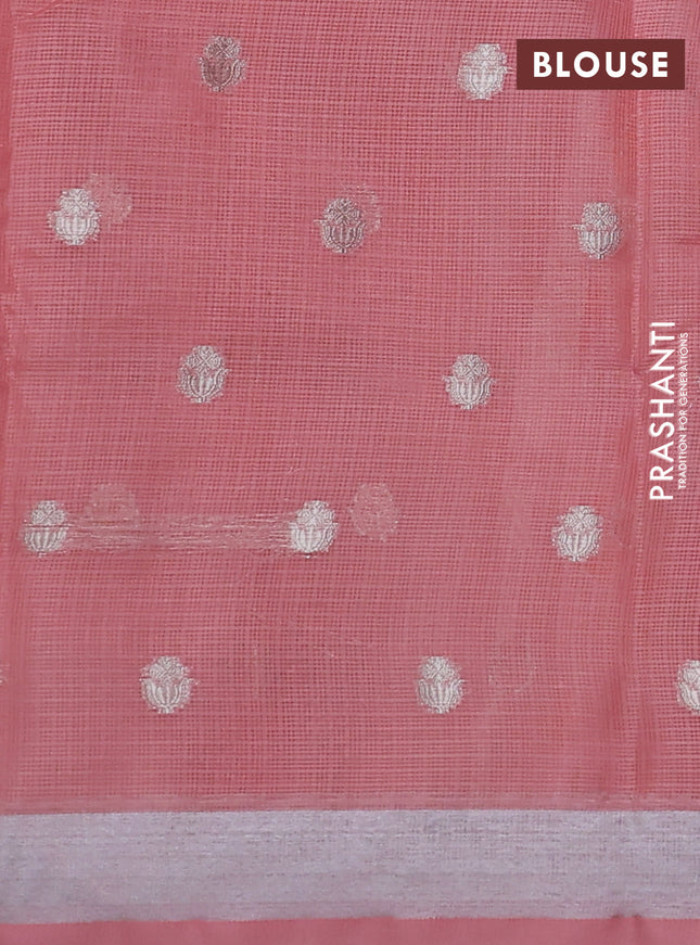 Cotton zari kota saree peach shade with allover thread & zari woven floral weaves and silver zari woven border