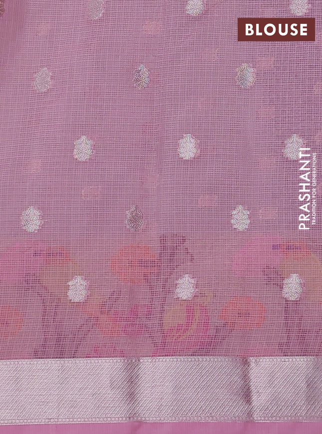 Cotton zari kota saree teal green shade and light pink with allover zari woven buttas and zari woven paithani border