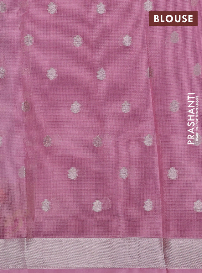 Cotton zari kota saree lavender and light pink with allover zari woven buttas and zari woven paithani border