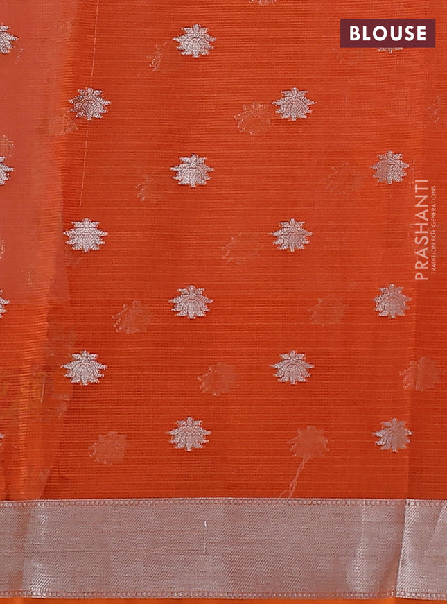 Cotton zari kota saree light pink and orange with silver zari woven coin buttas and zari woven parrot design border