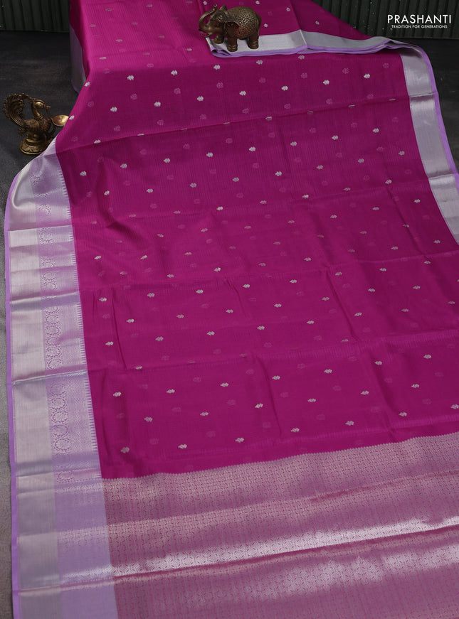Cotton zari kota saree purple and lavender with silver zari woven buttas and silver zari woven border