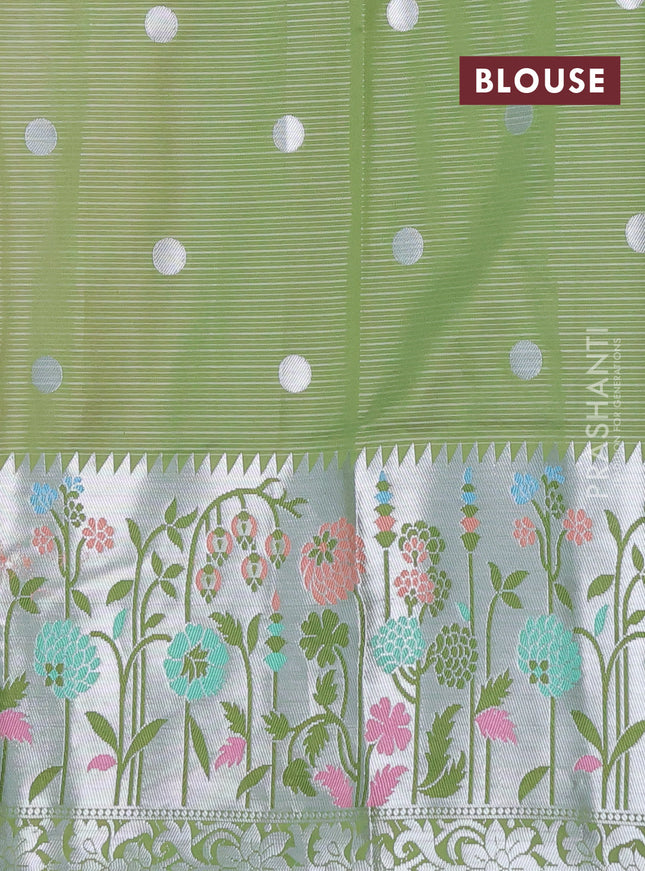 Cotton zari kota saree peach pink with silver zari woven coin buttas and long floral design zari woven border