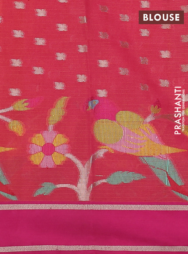 Cotton zari kota saree orange and pink with allover zari woven buttas and rettapet zari woven border