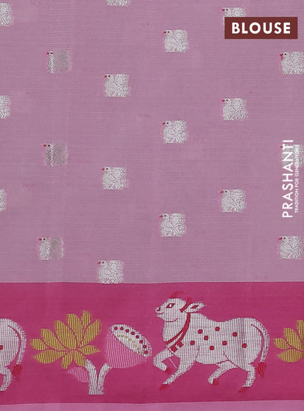 Cotton zari kota saree teal blue shade and pink with allover silver zari woven buttas and pichwai zari woven border