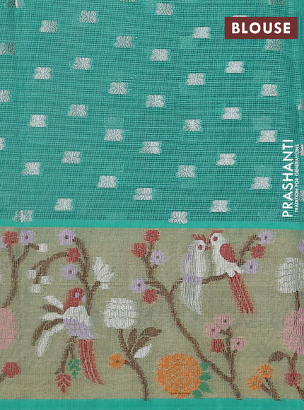 Cotton zari kota saree lavender and teal green with allover silver zari woven buttas and zari woven paithani border