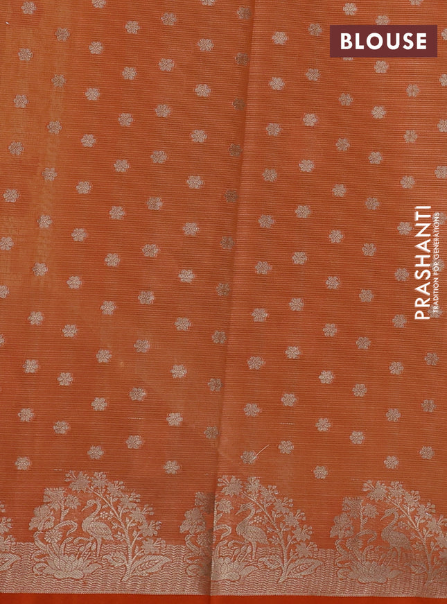 Cotton zari kota saree pista green and orange with zari woven buttas and zari woven butta border