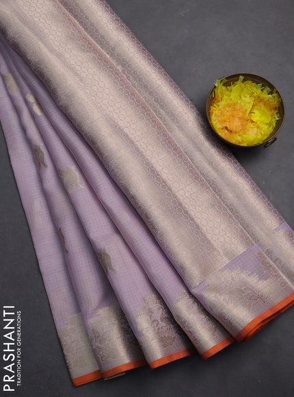 Cotton zari kota saree lavender and orange with zari woven buttas and zari woven butta border
