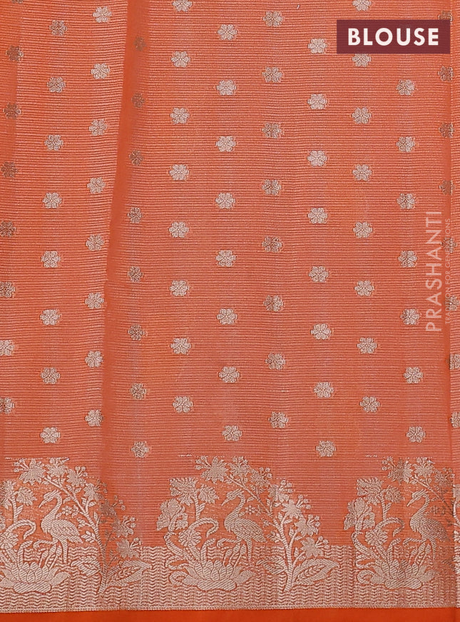 Cotton zari kota saree lavender and orange with zari woven buttas and zari woven butta border
