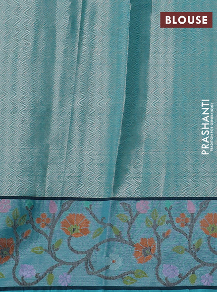 Cotton zari kota saree lavender and teal blue with allover silver zari woven buttas and zari woven paithani border