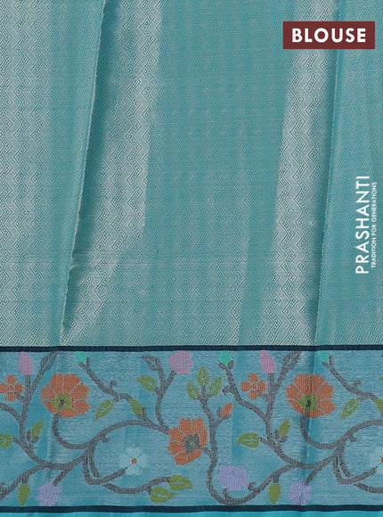 Cotton zari kota saree teal green and teal blue with allover silver zari woven buttas and zari woven paithani border