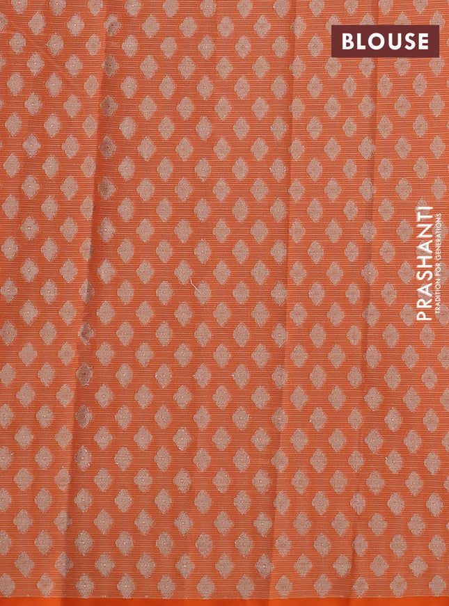 Cotton zari kota saree light pink and orange with zari woven floral buttas and piping border