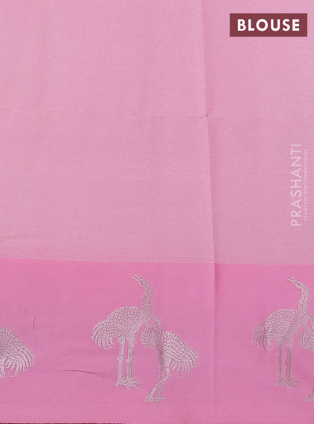 Cotton zari kota saree teal green and light pink with silver zari woven buttas and zari woven butta border