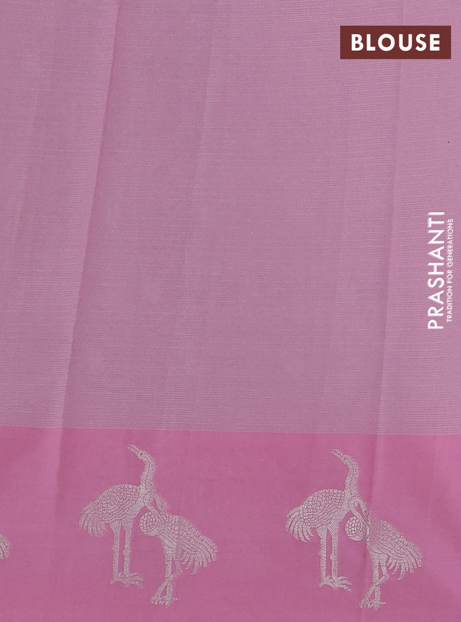 Cotton zari kota saree lavender and light pink with silver zari woven buttas and zari woven butta border