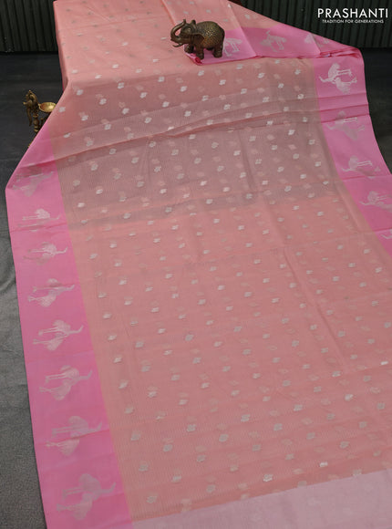 Cotton zari kota saree peach shade and light pink with silver zari woven buttas and zari woven butta border