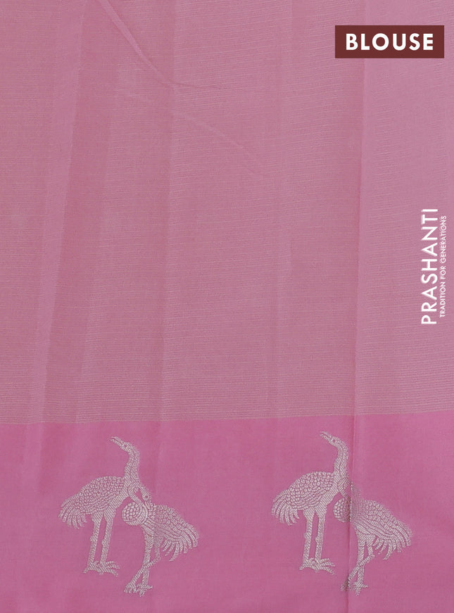 Cotton zari kota saree peach shade and light pink with silver zari woven buttas and zari woven butta border