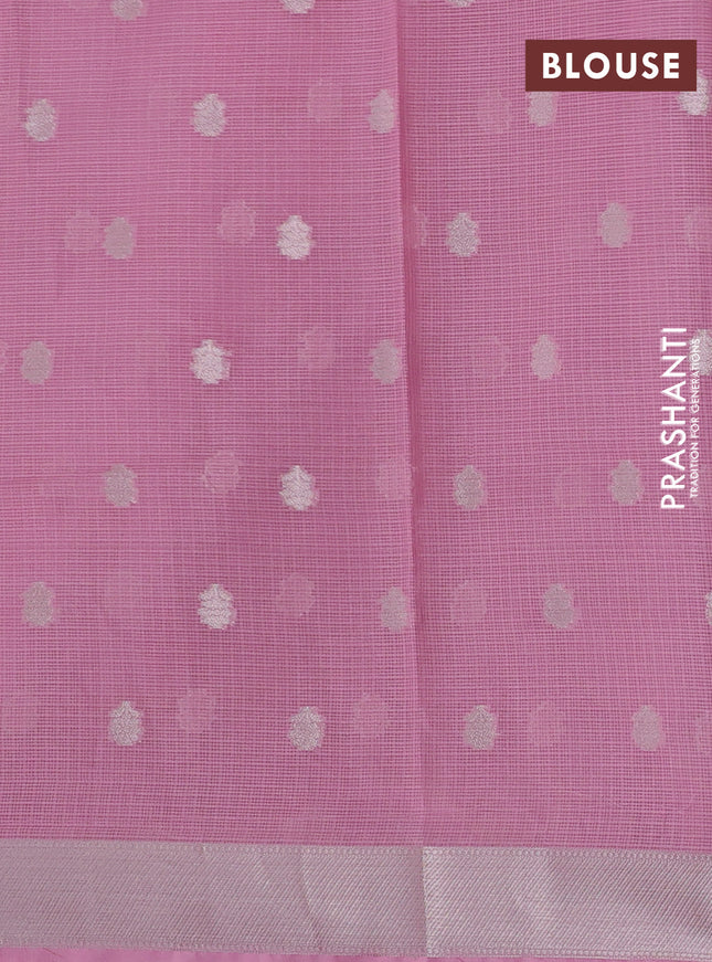 Cotton zari kota saree lavender and light pink with allover thread & silver weaves and zari woven border