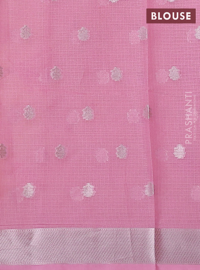 Cotton zari kota saree lime yellow and light pink with allover thread & silver weaves and zari woven border