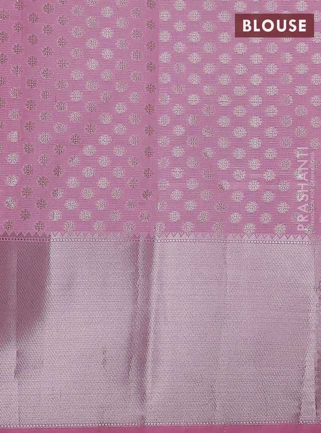 Cotton zari kota saree lavender and light pink with silver zari woven buttas and silver zari woven muniya butta border