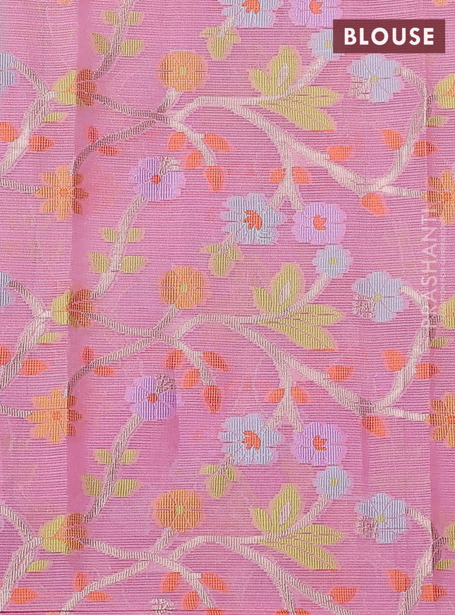 Cotton zari kota saree teal green and light pink with zari woven buttas and silver zari woven border