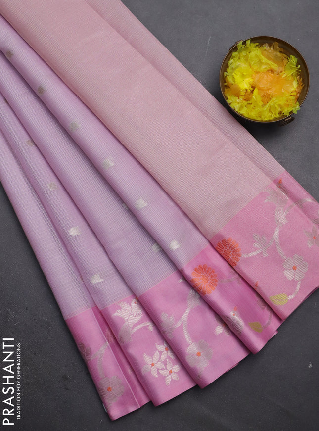 Cotton zari kota saree lavender and light pink with zari woven buttas and silver zari woven border