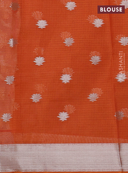 Cotton zari kota saree lavender and orange with allover thread & silver weaves and silver zari woven border